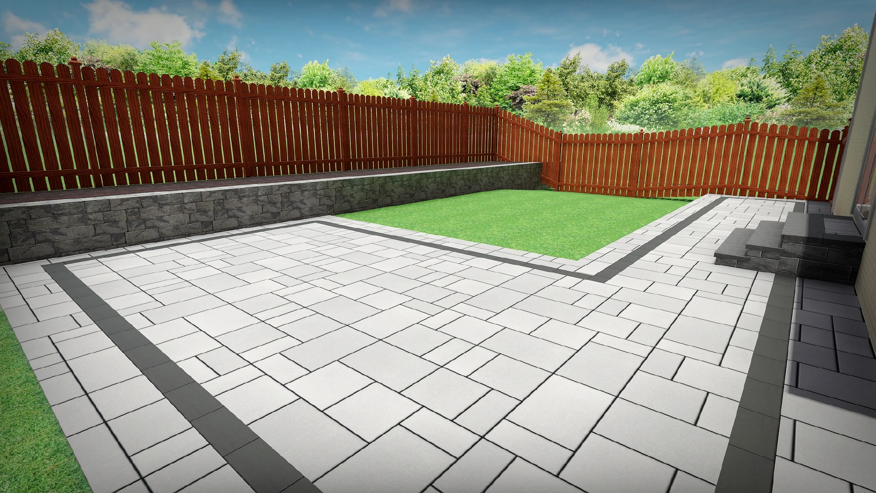 3D design for the featured backyard patio and retaining-wall project